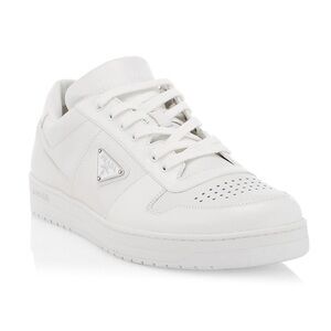 PRADA DOWNTOWN LEATHER ALL WHITE LOGO SNEAKERS